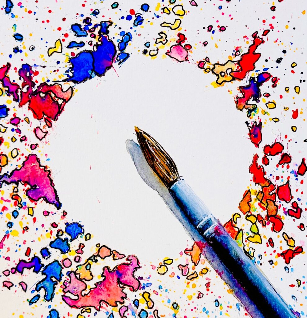 Paintbrush with splatter - outlined - cropped Paintbrush with splatter - outlined - cropped