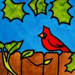 Cardinal on Fence - Stylized - FINAL painting